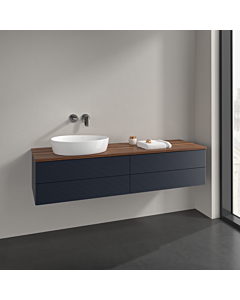 Villeroy und Boch Antao meuble sous-vasque L26112HG 160x36x50cm, plaque de lavabo couleur noyer chaud, laqué mat bleu nuit, avec éclairage