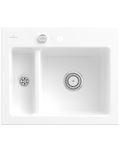 Villeroy und Boch Subway 60 XM évier encastrable 678002KG avec garniture de vidage , commande excentrique, 620 x 510 mm, blanc neige CeramicPlus