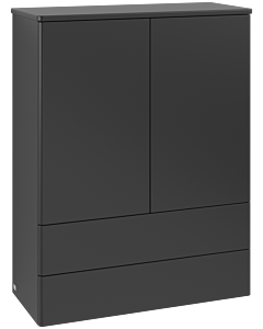 Villeroy und Boch Antao Highboard L47000PD mit Beleuchtung, 2 Türen, 814 x 1039 x 356 mm, Front ohne Struktur, Black Matt Lacquer / Black Matt Lacquer