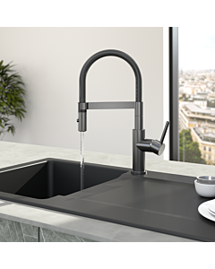 Villeroy &amp; Boch Steel Expert Compact kitchen tap 92730005 5.4 l/min, diverter jet/spray, stainless steel, anthracite matt