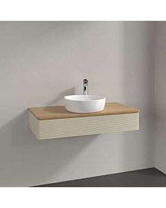 Meuble vasque Villeroy &amp; Boch Antao L09111HJ avec éclairage, 1 tiroir, 1000 x 190 x 500 mm, façade texturée, laque mate Gris Soie / Chêne Miel