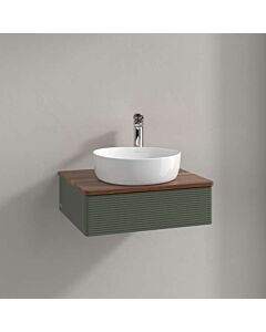 Villeroy &amp; Boch Antao vanity unit L07112HL with lighting, 1 drawer, 600 x 190 x 500 mm, textured front, Leaf Green Matt Lacquer / Warm Walnut