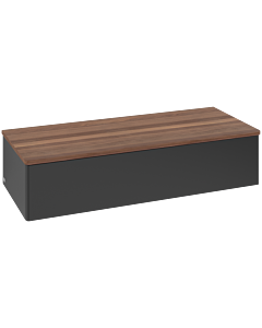 Villeroy &amp; Boch Antao Sideboard L41002PD with lighting, 1 drawer, 1200 x 268 x 500 mm, smooth front, Black Matt Lacquer / Warm Walnut