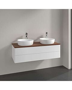 Meuble vasque Villeroy &amp; Boch Antao L24012MT avec éclairage, 2 tiroirs, 1200 x 360 x 500 mm, façade lisse, laque blanche mate / noyer chaud