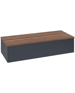 Villeroy &amp; Boch Antao Sideboard L41002HG with lighting, 1 drawer, 1200 x 268 x 500 mm, smooth front, Midnight Blue Matt Lacquer / Warm Walnut