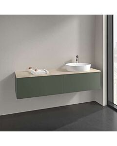Villeroy &amp; Boch Antao vanity unit L38053HL with lighting, 2 drawers, 1600 x 360 x 500 mm, smooth front, Leaf Green Matt Lacquer / Botticino