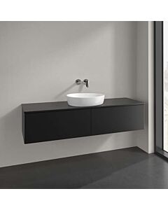 Meuble vasque Villeroy &amp; Boch Antao L36050PD avec éclairage, 2 tiroirs, 1600 x 360 x 500 mm, façade lisse, laque noire mate / laque noire mate