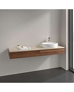Villeroy &amp; Boch Antao vanity unit L16153HM with lighting, 2 drawers, 1600 x 190 x 500 mm, textured front, Warm Walnut / Botticino