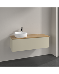 Villeroy &amp; Boch Antao vanity unit L33051HJ with lighting, 120x36x50cm, tap hole, washbasin top color honey oak, silk grey matt lacquer
