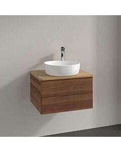 Meuble vasque Villeroy &amp; Boch Antao L18151HM avec éclairage, 2 tiroirs, 600 x 360 x 500 mm, façade texturée, Noyer chaud / Chêne miel