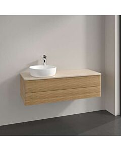 Villeroy &amp; Boch Antao vanity unit L22113HN with lighting, 2 drawers, 1200 x 360 x 500 mm, textured front, Honey Oak / Botticino