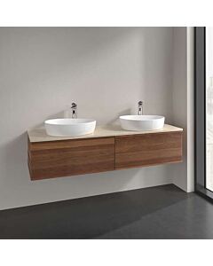 Villeroy &amp; Boch Antao vanity unit L39153HM with lighting, 2 drawers, 1600 x 360 x 500 mm, textured front, Warm Walnut / Botticino