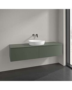 Meuble-lavabo Villeroy &amp; Boch Antao L36050HL avec éclairage, 2 tiroirs, 1600 x 360 x 500 mm, façade lisse, laque mate Vert Feuille / Laque mate Vert Feuille