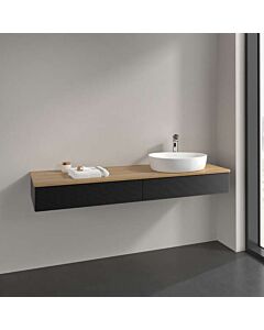 Meuble vasque Villeroy &amp; Boch Antao K16151PD 160 x 19 x 50 cm, percé pour robinetterie, plan vasque couleur chêne miel, laque noire mate