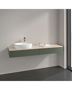 Meuble vasque Villeroy &amp; Boch Antao K15053HL 160 x 19 x 50 cm, percé pour robinetterie, plan vasque couleur Botticino, laque mate vert feuille