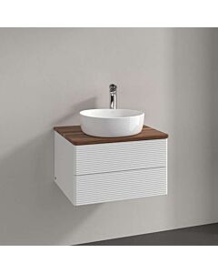 Meuble vasque Villeroy &amp; Boch Antao L18112GF avec éclairage, 2 tiroirs, 600 x 360 x 500 mm, façade texturée, laque blanche brillante / noyer chaud
