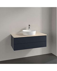 Villeroy und Boch Antao Waschtisch-Unterschrank L20053HG mit Beleuchtung, 2 Auszüge, 1000 x 360 x 500 mm, Front ohne Struktur, Midnight Blue Matt Lacquer / Botticino