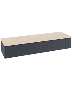 Villeroy &amp; Boch Antao Sideboard L42103HG with lighting, 2 drawers, 1600 x 268 x 500 mm, textured front, Midnight Blue Matt Lacquer / Botticino