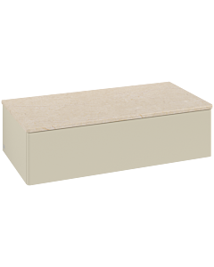 Meuble vasque Villeroy &amp; Boch Antao L40003HJ avec éclairage, 1 tiroir, 1000 x 268 x 500 mm, façade lisse, laque mate Gris Soie / Botticino