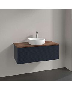 Meuble vasque Villeroy &amp; Boch Antao K31112HG 100 x 36 x 50 cm, plan vasque couleur noyer chaud, laque mate bleu nuit