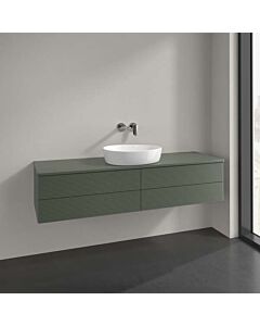 Meuble-lavabo Villeroy &amp; Boch Antao L25150HL avec éclairage, 4 tiroirs, 1600 x 360 x 500 mm, façade texturée, laque mate Vert Feuille / Laque mate Vert Feuille