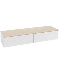 Villeroy und Boch Antao Sideboard L42103GF mit Beleuchtung, 2 Auszüge, 1600 x 268 x 500 mm, Front mit Struktur, Glossy White Lacquer / Botticino