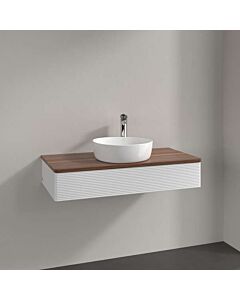 Meuble vasque Villeroy &amp; Boch Antao L09112GF avec éclairage, 1 tiroir, 1000 x 190 x 500 mm, façade texturée, laque blanche brillante / noyer chaud