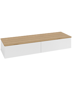 Villeroy und Boch Antao Sideboard L42101GF mit Beleuchtung, 2 Auszüge, 1600 x 268 x 500 mm, Front mit Struktur, Glossy White Lacquer / Honey Oak