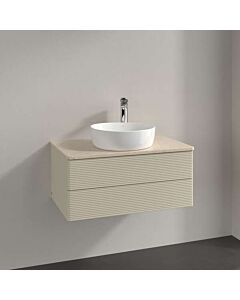 Meuble vasque Villeroy &amp; Boch Antao K19153HJ 80 x 36 x 50 cm, percé pour robinetterie, plan vasque couleur Botticino, laque mate gris soie