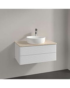 Meuble vasque Villeroy &amp; Boch Antao K19113GF 80 x 36 x 50 cm, plan vasque couleur Botticino, laque blanche brillante