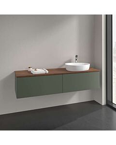 Villeroy &amp; Boch Antao vanity unit K38052HL 160x36x50cm, tap hole, washbasin top color warm walnut, leaf green matt lacquer