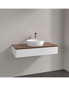 Villeroy und Boch Antao Waschtisch-Unterschrank L09152MT mit Beleuchtung, 1 Auszug, 1000 x 190 x 500 mm, Front mit Struktur, White Matt Lacquer / Warm Walnut