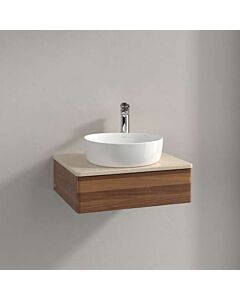 Meuble vasque Villeroy &amp; Boch Antao L07013HM avec éclairage, 1 tiroir, 600 x 190 x 500 mm, façade lisse, Noyer chaud / Botticino