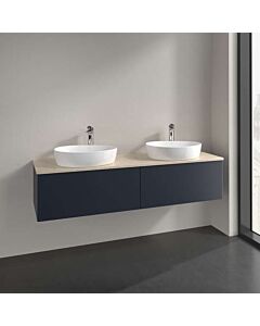 Meuble vasque Villeroy &amp; Boch Antao K39053HG 160 x 36 x 50 cm, percé pour robinetterie, plan vasque couleur Botticino, laque mate bleu nuit