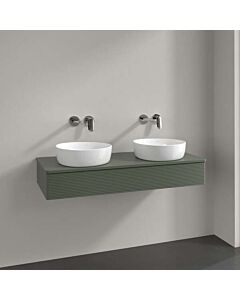 Villeroy &amp; Boch Antao vanity unit L13150HL with lighting, 1 drawer, 1200 x 190 x 500 mm, textured front, Leaf Green Matt Lacquer / Leaf Green Matt Lacquer