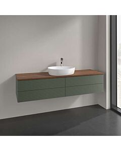 Meuble vasque Villeroy &amp; Boch Antao L25112HL avec éclairage, 4 tiroirs, 1600 x 360 x 500 mm, façade texturée, laque mate Vert Feuille / Noyer Chaud