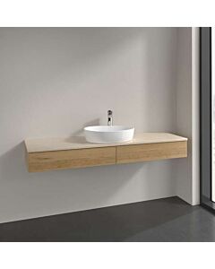 Villeroy und Boch Antao Waschtisch-Unterschrank L14013HN mit Beleuchtung, 2 Auszüge, 1600 x 190 x 500 mm, Front ohne Struktur, Honey Oak / Botticino