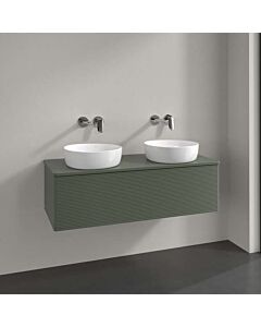 Villeroy und Boch Antao Waschtisch-Unterschrank L35150HL mit Beleuchtung, 1 Auszug, 1200 x 360 x 500 mm, Front mit Struktur, Leaf Green Matt Lacquer / Leaf Green Matt Lacquer