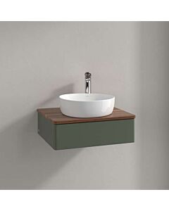 Villeroy &amp; Boch Antao vanity unit L07012HL with lighting, 1 drawer, 600 x 190 x 500 mm, smooth front, Leaf Green Matt Lacquer / Warm Walnut