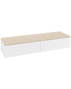 Buffet Villeroy &amp; Boch Antao L42103MT avec éclairage, 2 tiroirs, 1600 x 268 x 500 mm, façade texturée, laque blanche mate / Botticino