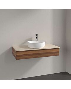 Villeroy &amp; Boch Antao vanity unit L09013HM with lighting, 1 drawer, 1000 x 190 x 500 mm, smooth front, Warm Walnut / Botticino