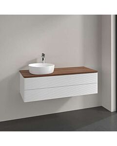 Villeroy &amp; Boch Antao vanity unit K22152GF 120x36x50cm, tap hole, washbasin top color warm walnut, glossy white lacquer