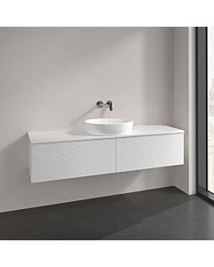 Meuble vasque Villeroy &amp; Boch Antao L36150GF avec éclairage, 2 tiroirs, 1600 x 360 x 500 mm, façade texturée, laque blanche brillante / laque blanche brillante