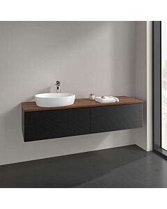 Meuble vasque Villeroy &amp; Boch Antao L37112PD avec éclairage, 2 tiroirs, 1600 x 360 x 500 mm, façade texturée, laque noire mate / noyer chaud