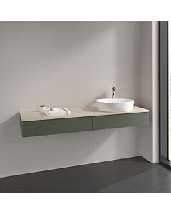 Villeroy &amp; Boch Antao vanity unit L16153HL with lighting, 2 drawers, 1600 x 190 x 500 mm, textured front, Leaf Green Matt Lacquer / Botticino