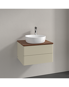 Meuble vasque Villeroy &amp; Boch Antao K18152HJ 60 x 36 x 50 cm, percé pour robinetterie, plan vasque couleur noyer chaud, laque mate gris soie