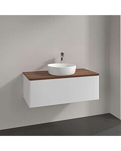 Villeroy &amp; Boch Antao vanity unit K31052GF 100x36x50cm, tap hole, washbasin top color warm walnut, glossy white lacquer