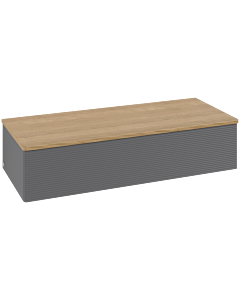 Buffet Villeroy &amp; Boch Antao L41101GK avec éclairage intégré, 1 tiroir, 1200 x 268 x 500 mm, façade texturée, laque anthracite mate / chêne miel