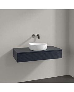 Villeroy &amp; Boch Antao vanity unit L09110HG with lighting, 1 drawer, 1000 x 190 x 500 mm, textured front, Midnight Blue Matt Lacquer / Midnight Blue Matt Lacquer