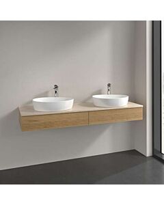 Meuble vasque Villeroy &amp; Boch Antao L17153HN avec éclairage, 2 tiroirs, 1600 x 190 x 500 mm, façade texturée, Chêne Miel / Botticino